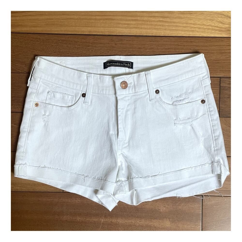 Abercrombie and Fitch Distressed White Jean Shorts 26